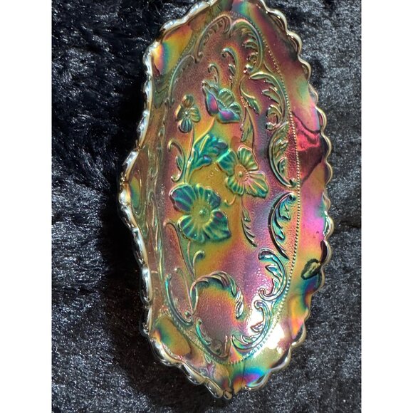 Vintage Fenton Amythyst Poppy Floral Scalloped Edge Candy Dish Trinket Dish - Picture 2 of 6